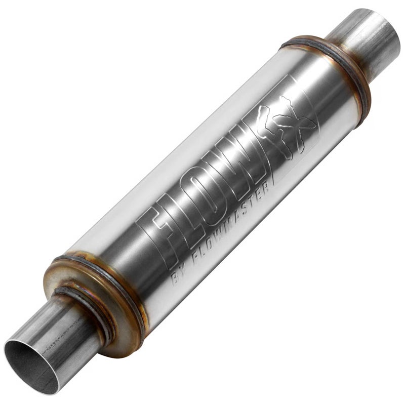 Flowmaster Flow FX Chambered Muffler â€“ 2.25â€ Center In / 2.25â€ Center Out â€“ Round Body â€“ Moderate Sound â€“ Stainless Steel â€“ Affordable Performance for Modern Trucks, Muscle Cars & Daily Drivers, 71415 - Image 1